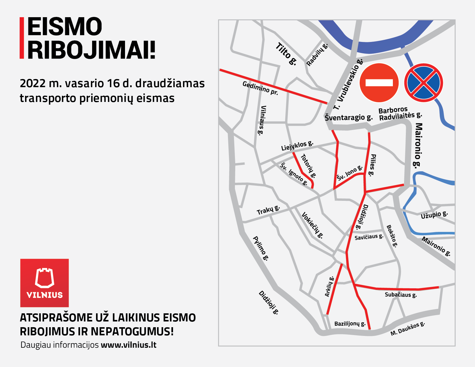 Vasario 15-16 dienomis Vilniuje planuojami eismo ribojimai