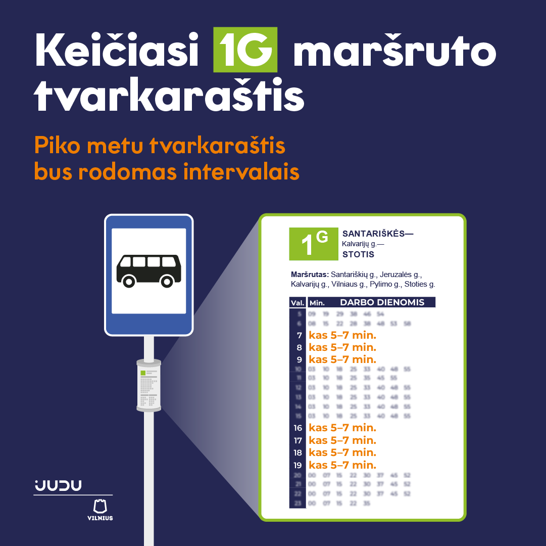Keičiasi 1G maršruto tvarkaraštis: piko metu tvarkaraštis bus rodomas intervalais