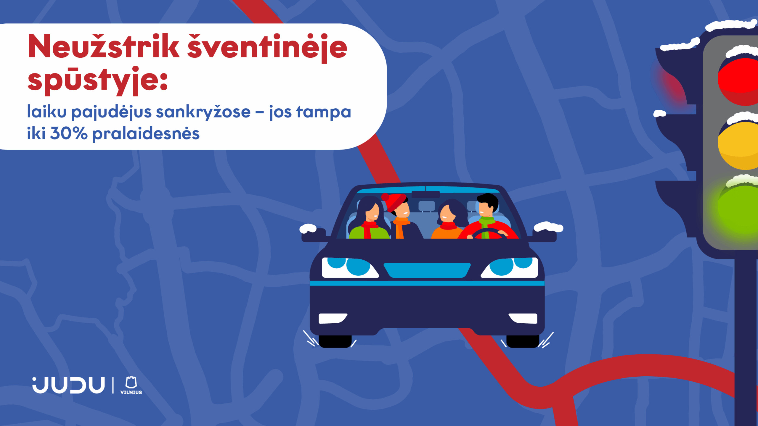 Šventinio laikotarpio eismo patarimai: laiku pajudėjus sankryžose – jos tampa iki 30 proc. pralaidesnės