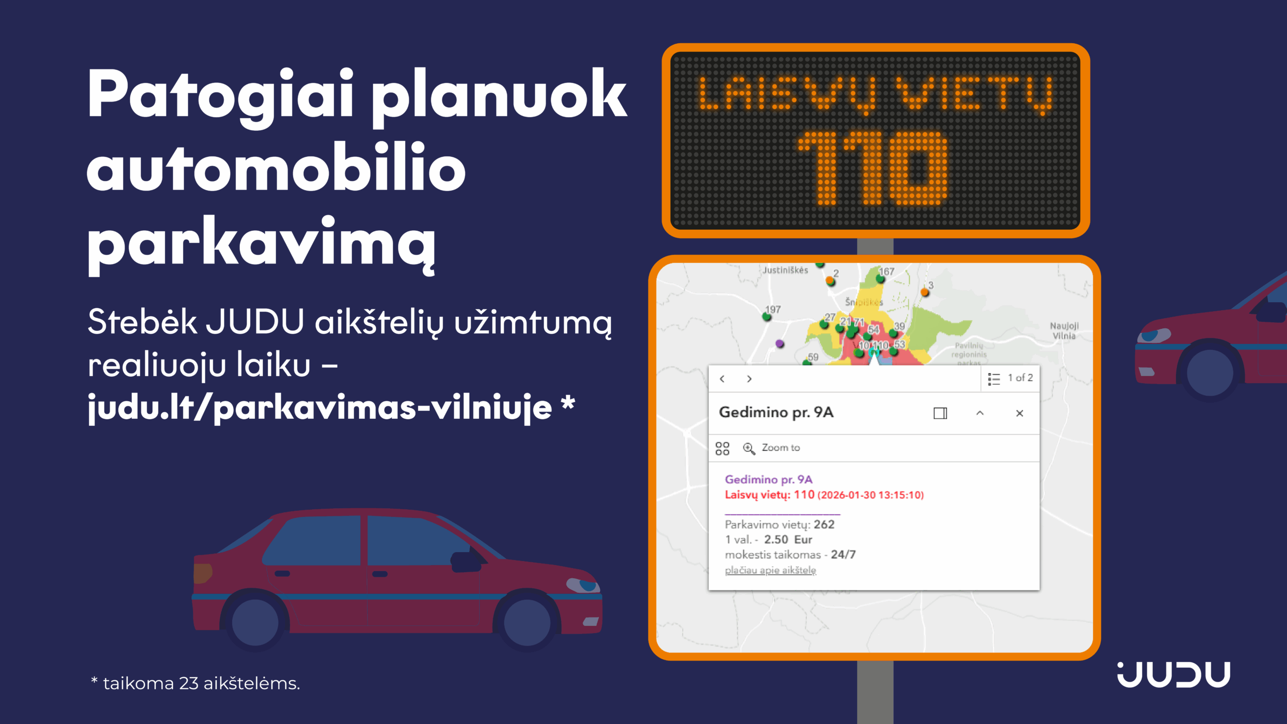 Nuo šiol atvira realaus laiko informacija apie JUDU uždarų aikštelių užimtumą