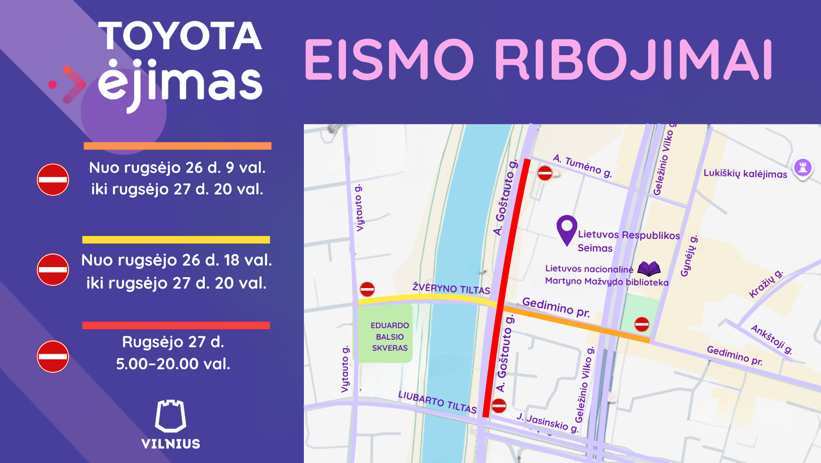 Sekmadienį dėl ėjimo renginio Vilniaus centre keisis eismas ir viešojo transporto maršrutai